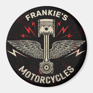 Íman Nome Personalizado Motorcycle Piston Wings Biker G