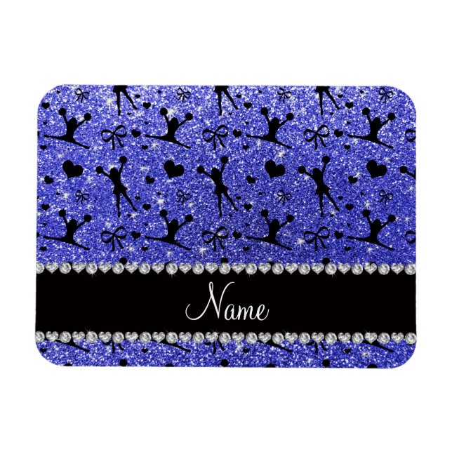 Íman Nome personalizado neon blue glitter cheerhead (Horizontal)