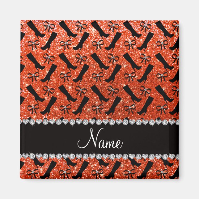 Íman Nome personalizado neon orange glitter inicializa  (Frente)