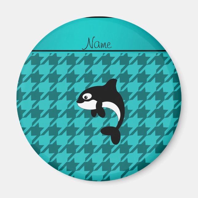 Íman Nome personalizado orca turquoise houndstooth (Frente)