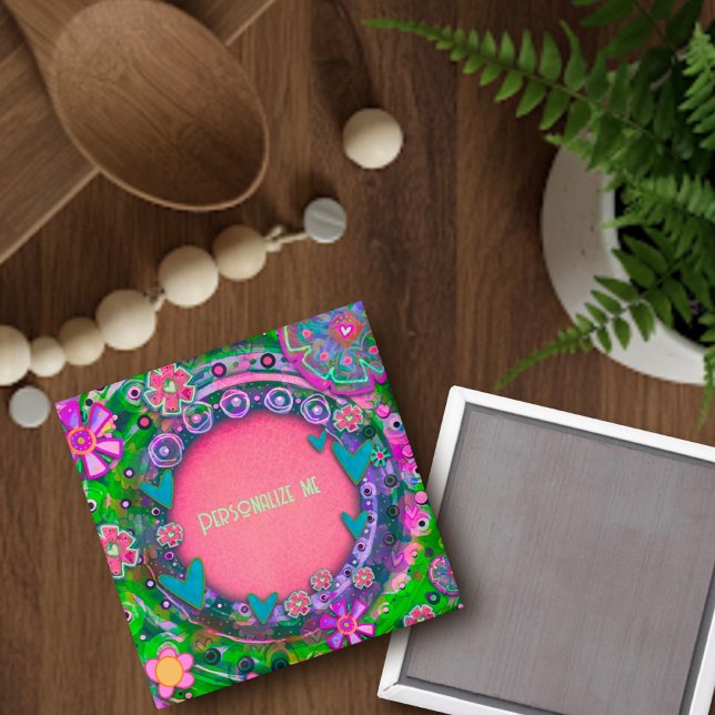 Íman Nome Personalizado ou Palavra Verde Rosa Bonito Co (Criador carregado)