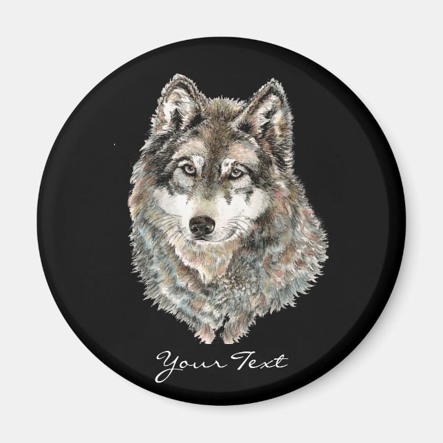 Íman Nome personalizado ou Wolf de texto aquarela anima (Frente)