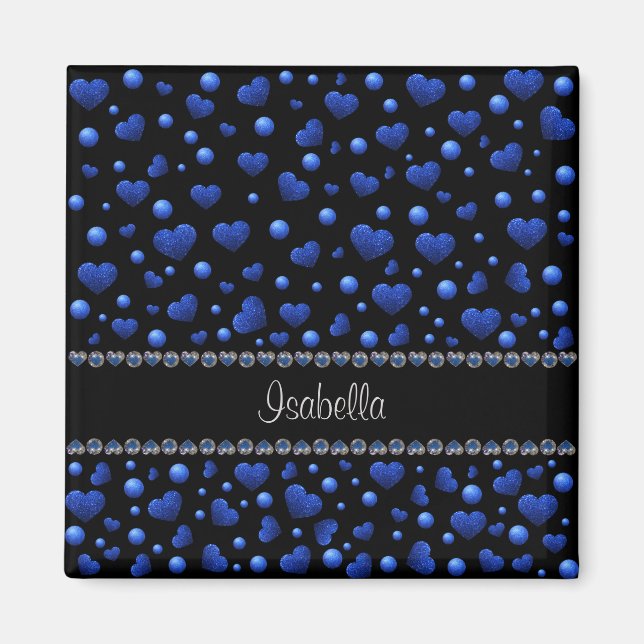 Íman Nome personalizado, padrão de brilho cardíaco azul (Frente)