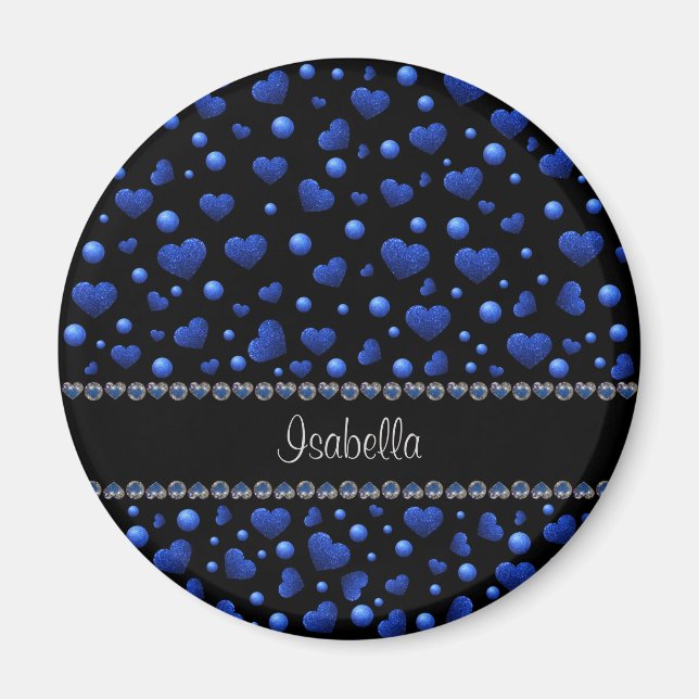 Íman Nome personalizado, padrão de brilho cardíaco azul (Frente)
