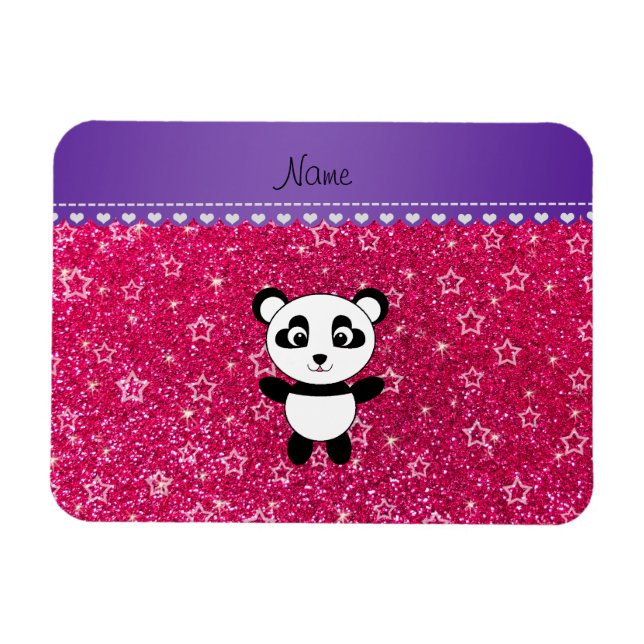 Íman Nome personalizado panda rosa cor-de-rosa estrelas (Horizontal)