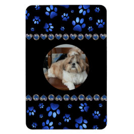 Íman Nome personalizado, patas de cão com brilho azul