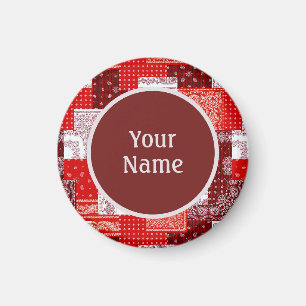 Íman Nome Personalizado Patchwork de Bandana Vermelha P