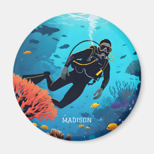 Íman Nome personalizado Scuba Diver