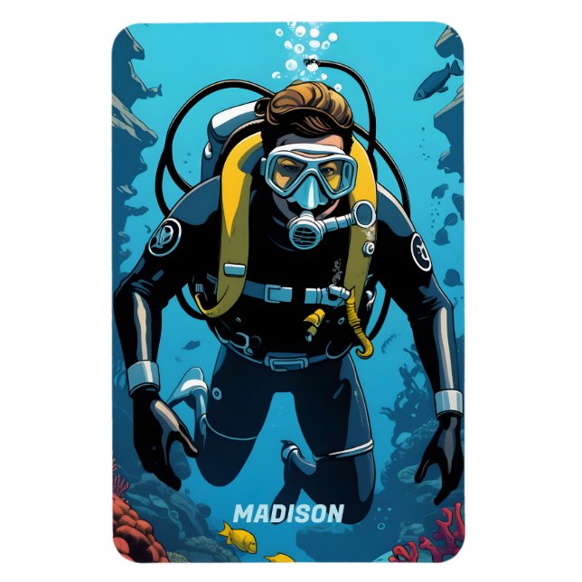 Íman Nome personalizado Scuba Diver (Vertical)