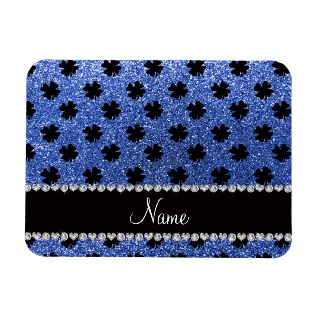 Íman Nome personalizado: shamrocks de brilho azul (Horizontal)