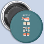 Íman Nome Personalizado Sushi<br><div class="desc">Sushi japonês,  nigiri e maki roll comida art. Personalize mudando ou removendo o nome.</div>