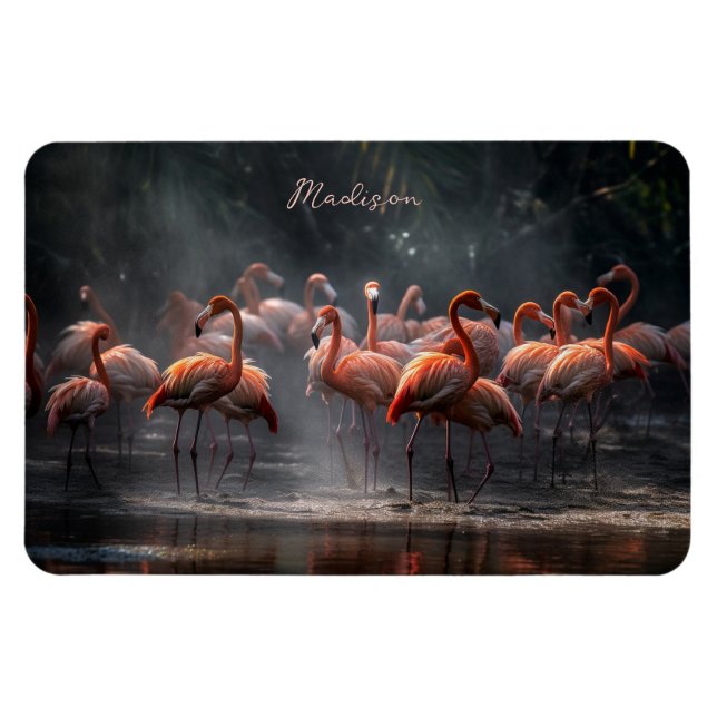 Íman Nome personalizado Tropical Flamingos (Horizontal)