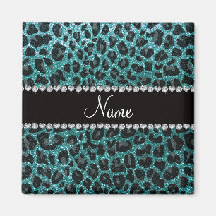 Íman Nome personalizado turquoise gliter leopardo