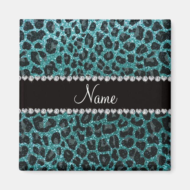 Íman Nome personalizado turquoise gliter leopardo (Frente)