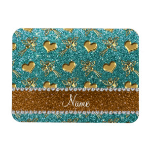 Íman Nome personalizado turquoise glitter ouro rosa cor