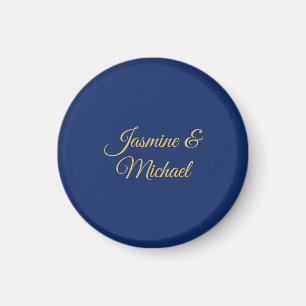 Íman Nomes de Casal em Caligrafia Chic Azul e Dourado
