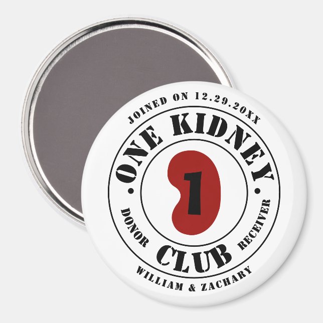 Íman Nomes do Doador e Receptor do Clube de Um Rim Data (Front/Back)