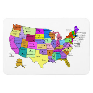 Íman Nomes e capitais do estado do mapa dos Estados