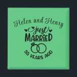 Íman Nomes personalizados do 55º aniversário de casamen<br><div class="desc">Comemore seu cinquenta e cinco anos de casamento com este esmeralda verde,  imã personalizado. Personalize os nomes em texto preto para o seu ou para o casal que comemora este marco. Excelente para um favor do partido também!</div>