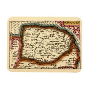 Íman Norfolk "Norfolcke" County England Antigo Mapa do 