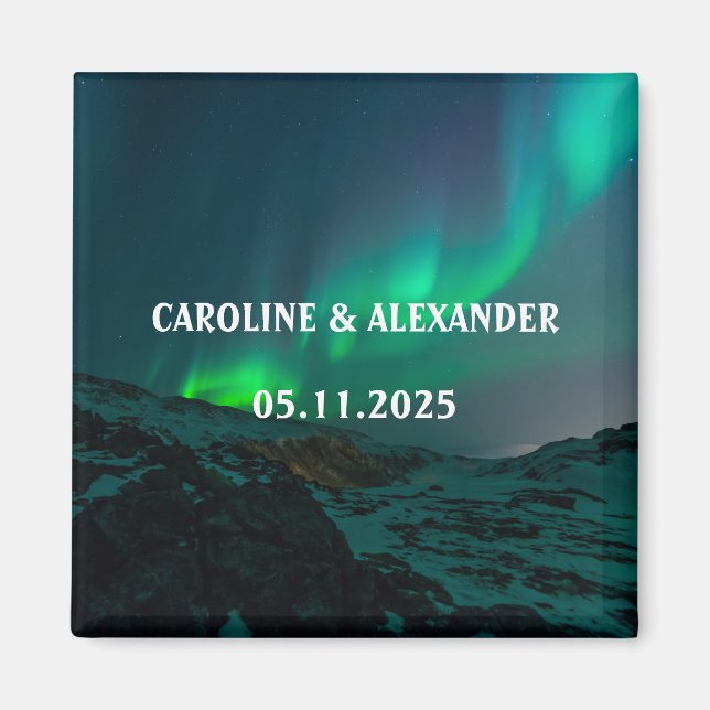 Íman Norte Lights Aurora Borealis Night Sky Weding (Frente)