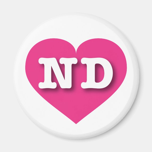 Íman North Dakota Hot Pink Heart - Eu amo ND (Frente)