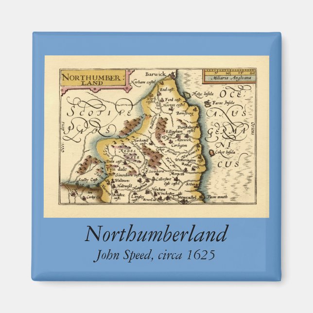 Íman Northumberland County Map, Inglaterra (Frente)
