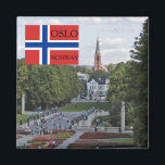 Íman Noruega Escandinávia Oslo Vigeland viagem souvenir<br><div class="desc">Noruega Escandinávia,  Oslo Vigeland Park,  bandeira norueguesa,  viagem souvenir</div>