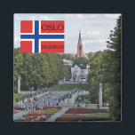Íman Noruega Escandinávia Oslo Vigeland viagem souvenir<br><div class="desc">Noruega Escandinávia,  Oslo Vigeland Park,  bandeira norueguesa,  viagem souvenir</div>