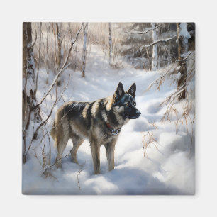 Íman Norueguês Elkhound Deixe Neve Natal