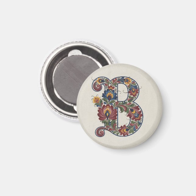 Íman Norwegian Rosemaling Initial B, Coaster (Front/Back)