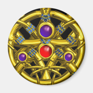 ÍMAN NÓS CELTICOS ABSTRATO DOURADOS COM GEMSTONAS COLO