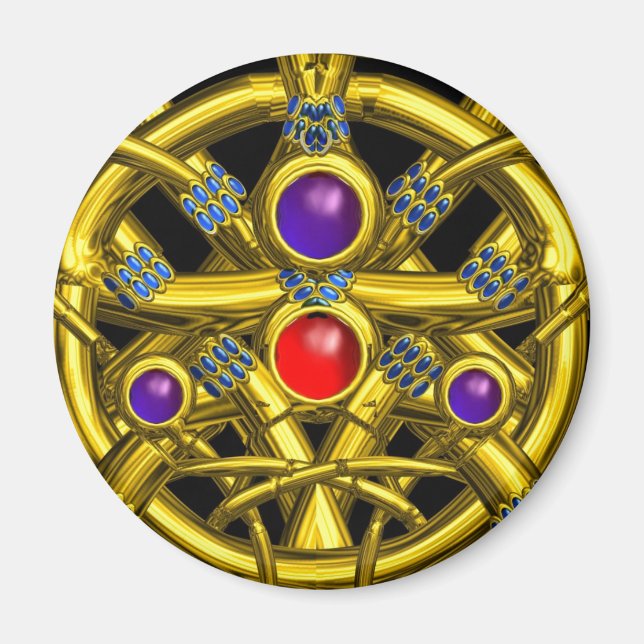 Íman NÓS CELTICOS abstrato DOURADOS COM GEMSTONAS COLOR (Frente)