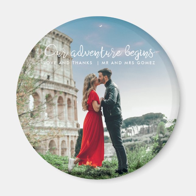 Íman Nossa Aventura Começa Foto Obrigado Casamento (Frente)