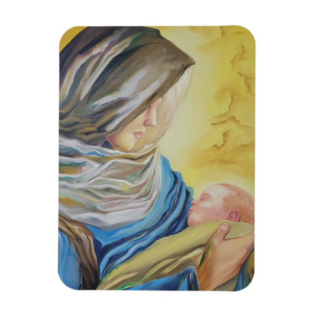 Íman Nossa Senhora do Silêncio segurando Jesus bebê (Vertical)