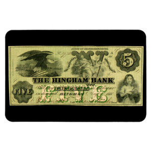 Íman Nota de 5 Dólares de Hingham Massachusetts, 1860