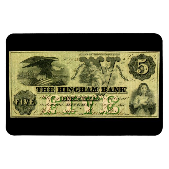 Íman Nota de 5 Dólares de Hingham Massachusetts, 1860 (Horizontal)