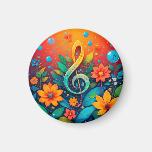 Íman Nota Musical Artística Rodeada Por Flores Colorida