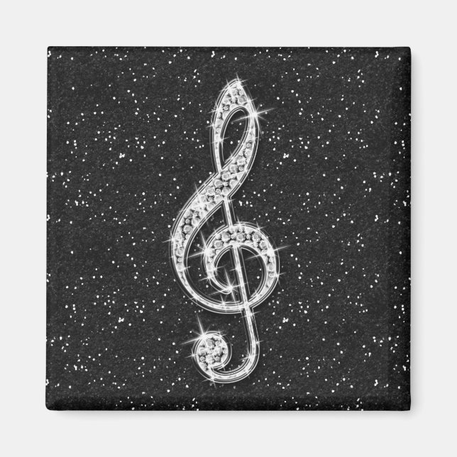Íman Nota Musical Diamante Espelhado Glitzy Impresso (Frente)