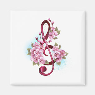 Íman Notas de clave de trecho musical com flores de Sak