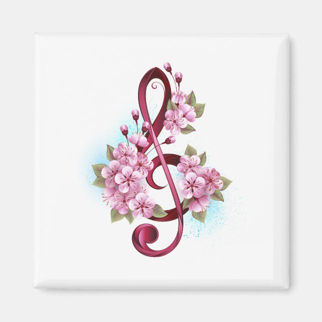 Íman Notas de clave de trecho musical com flores de Sak (Frente)