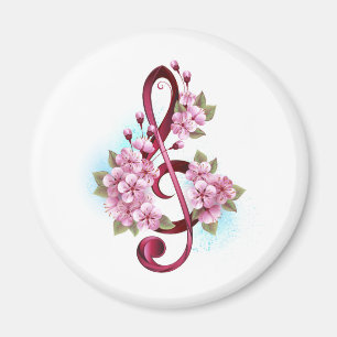 Íman Notas de clave de trecho musical com flores de Sak