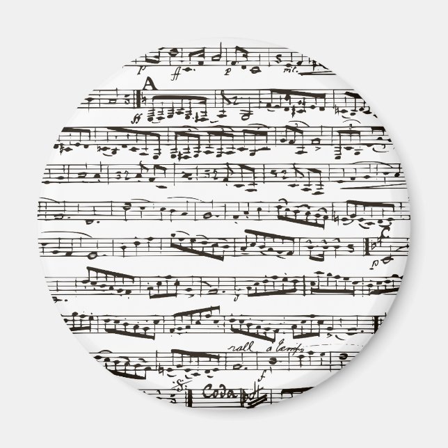 Íman Notas musicais em preto e branco (Frente)