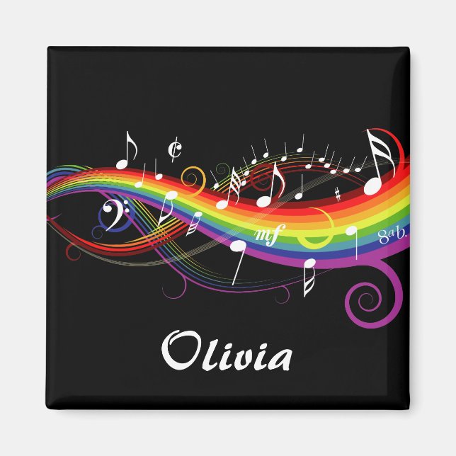 Íman Notas personalizadas de música branca do arco-íris (Frente)
