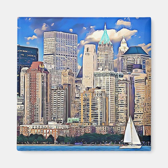 Íman Nova Iorque Manhattan Skyline Sailboat Magnet (Frente)