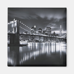 Íman Nova Iorque Silhueta Ponte do Brooklyn Monocromáti