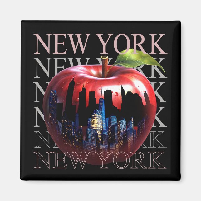 Íman Nova York A Grande Maçã Fruta Silhueta Cidade (Frente)