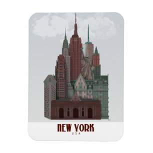 Íman Nova York em Nuvens - Vermelho Escuro e Verde