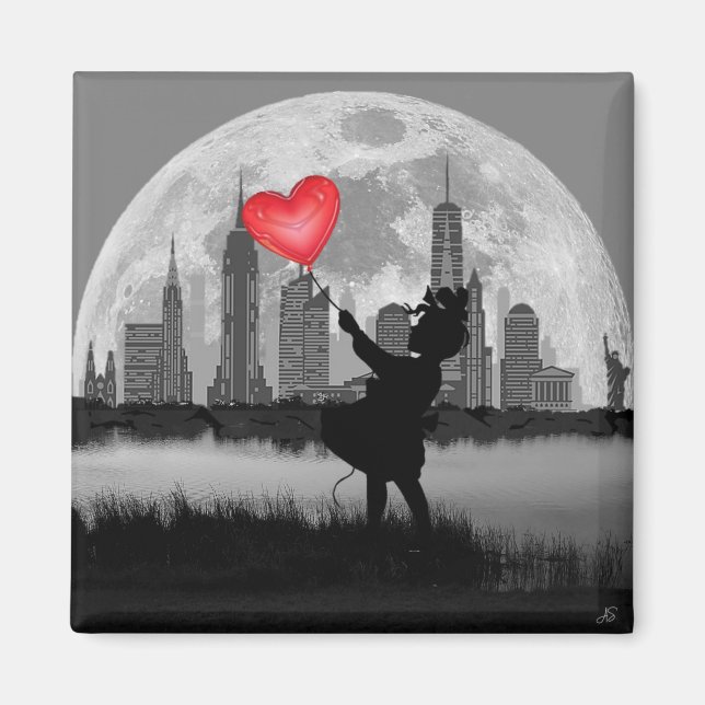 Íman NOVA YORK Menina da Lua Cheia com Balão em Forma d (Frente)