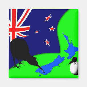 Íman Nova Zelândia, Kiwi Bird, Flag (Imã de geladeira)